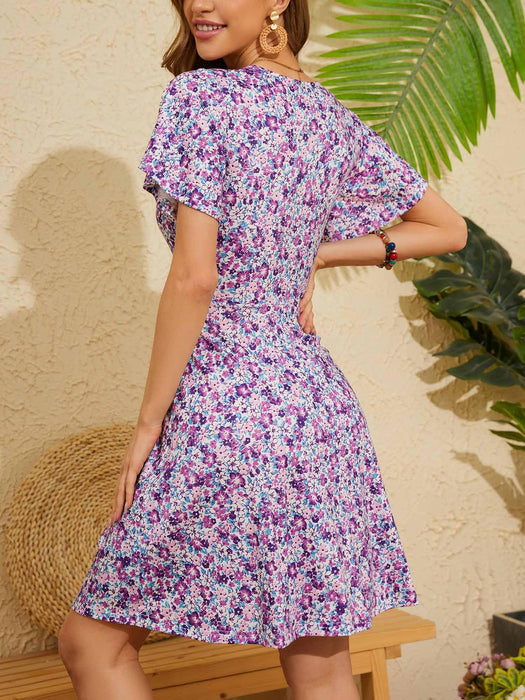 FENSACE Womens Summer Dresses Beach Wrap V Neck Wedding Guest Dress(Floral-27,X-Large)