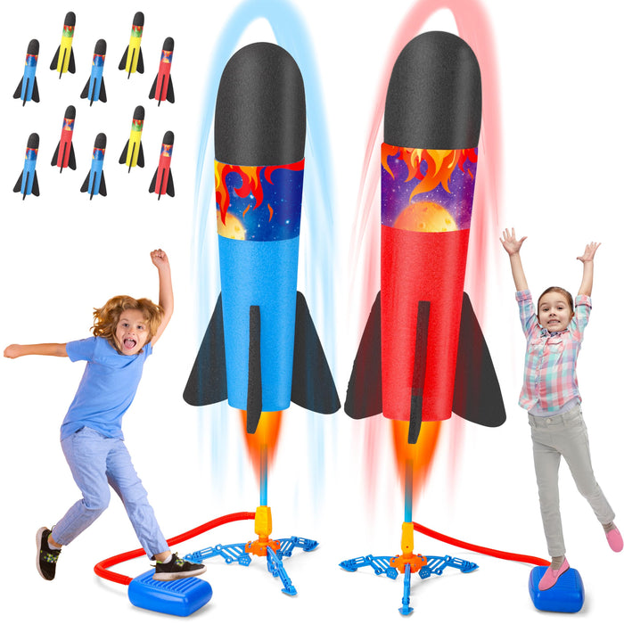 Retros Market 2 Pack Toy Rocket Launcher for Kids,Flying Foam Rocket & Jump Air Launching Pad, Fun Outdoor Outside Activitie Sport Game Birthday Gift Idea for Kids Boys Girls Toddler Age 3+ Years