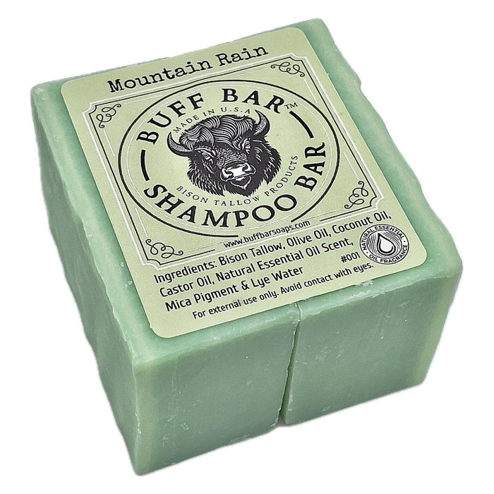 Big Crazy Buffalo Pure Bison Tallow Buff Shampoo Bar, Mountain Rain, (2 pack) - Scents of Sea Salt, Moss, & Freesia - Cleans, Moisturizes, Naturally Derived, No Dyes, No Chemicals, No Preservatives