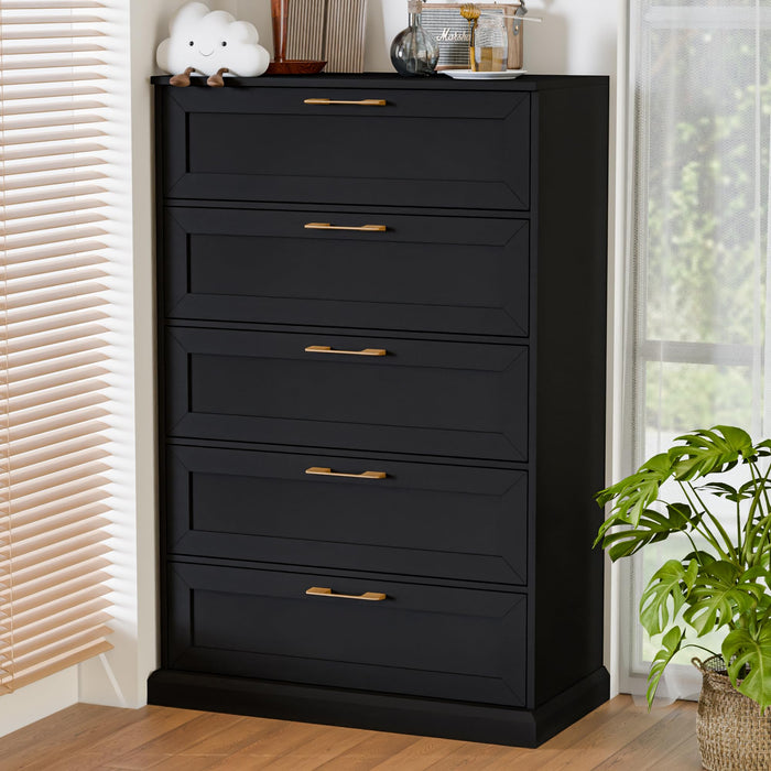 Zamildon's 5 Drawer Dresser, 47" Tall Dressers for Bedroom with Anti-Tip Device, Black Dresser Modern Storage Closet with Handle for Hallway,Entryway