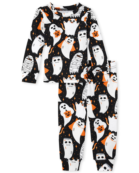 The Children's Place,Family Matching Christmas Holiday Pajamas Sets, Snug Fit 100% Cotton, Adult, Big Kid, Toddler, Baby,Kids - PJ Set,HLWN BLK GHOST,12