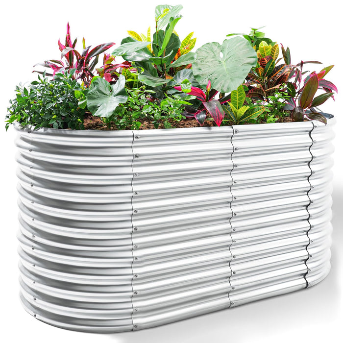 Land Guard 6x3x3ft Oval Galvanized Raised Garden Beds, Large-Capacity Metal Planter Box Outdoor, Durable Deep Raised Garden Bed 3ft Tall, Raised Beds for Gardening Vegetables, Classic Silver