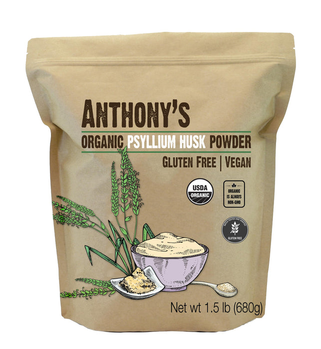 Anthony's Organic Psyllium Husk Powder, 1.5 lb, Gluten Free, Non GMO, Finely Ground, Keto Friendly