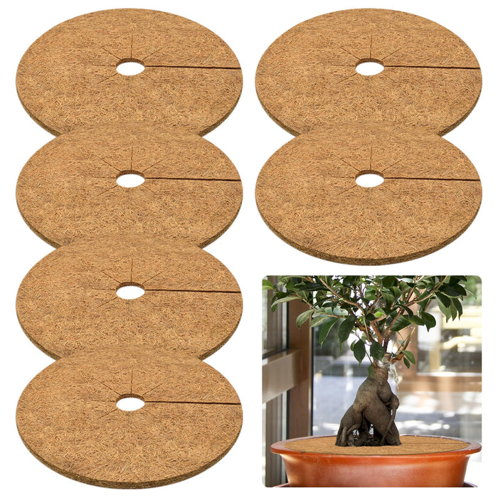 ZeeDix 6 Pcs Coconut Fiber Mulch Ring, 24 Inch Coco Coir Tree Ring Mulch Mat, 100% Natural Tree Protector Mat Plant Cover Ring Coconut Coir Discs Tree Mats Mulch Rings for Indoor Outdoor Trees Plants