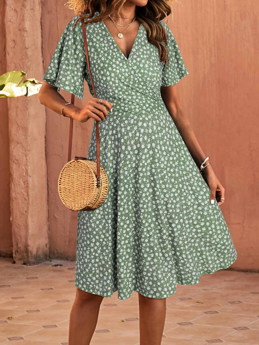 FENSACE Women's Casual Dresses Fit and Flare Green Floral Dress(Floral-32,Large)