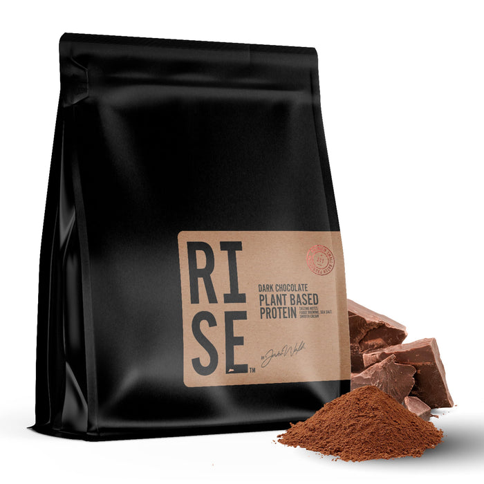 RISE Dark Chocolate Plant-Based Protein Powder for Women & Men, Easy to Digest 30g of Smooth & Creamy Dark Chocolate Protein Powder Supports Overall Well-Being, Small Batch, 15 Servings