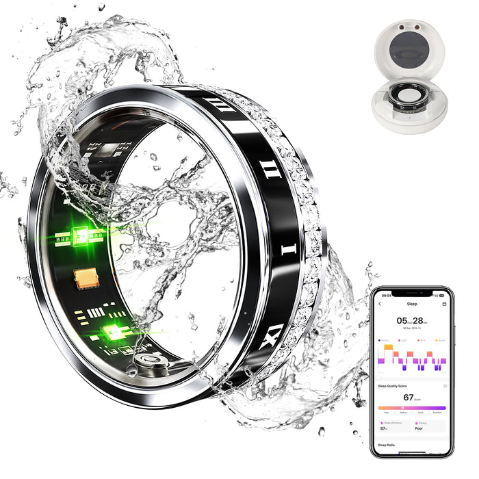 GANSI Smart Ring Fitness Tracker Ring - Health Sleep Heart Rate Blood Oxygen Blood Pressure Tracker,Fashionable Diamond Style,IP68, Compatible with iOS,Android, Remote Photograph, Family Care(9#)