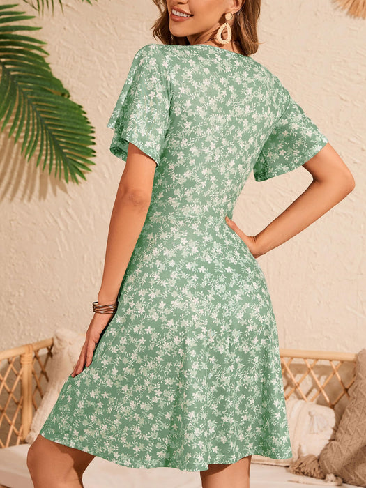 FENSACE Wedding Guest Dresses for Women with Sleeve Summer Easter Spring Dress(Green White Floral-72,Large)