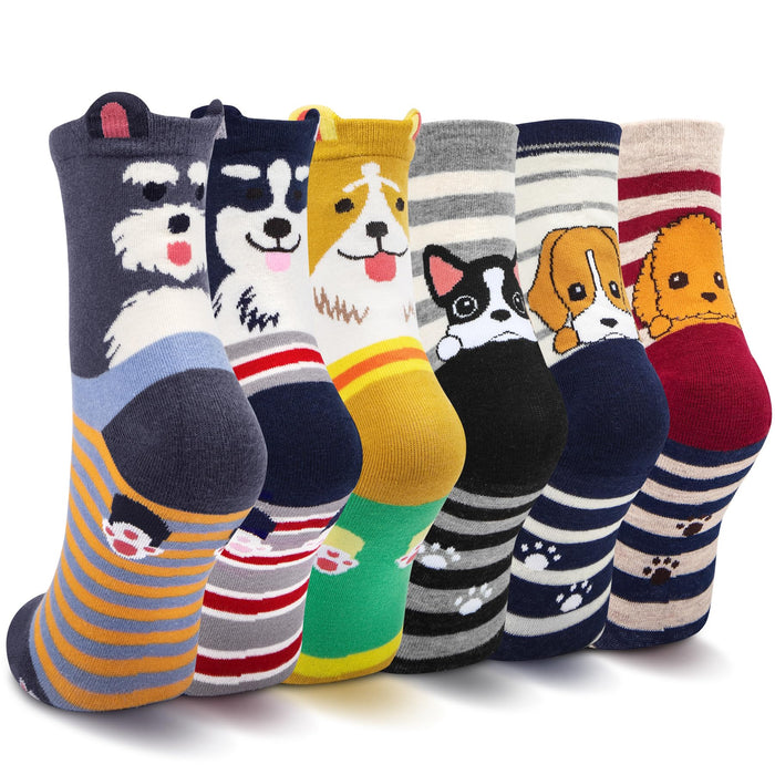 6 Pairs Women's Cute Cat Socks Gifts, Funny Novelty Animal Print Crew Cotton Socks Christmas Gifts for Women Girls