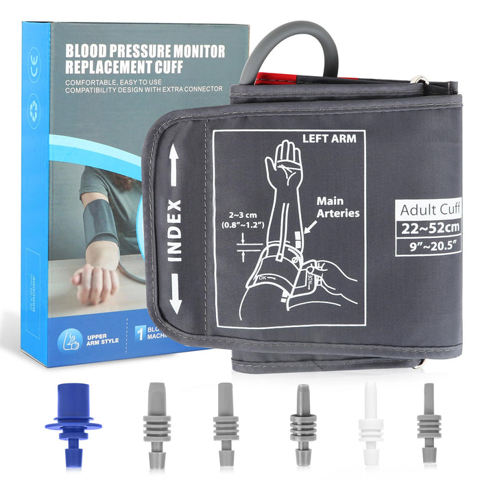 XL Blood Pressure Replacement Cuff Arm - 9"-21" Wide-Range Extra Large BP Cuff Fits from Medium to XLarge Big Arms, 6 Sizes of Connectors Compatible with Omron and Other Brands (Cuff Included Only)