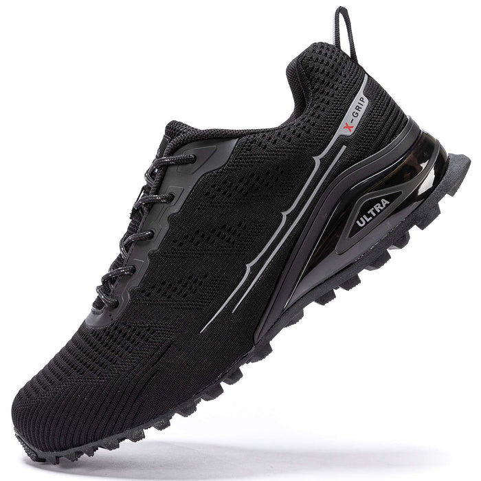 Kricely Men's Trail Running Shoes Fashion Hiking Sneakers for Men Tennis Cross Training Shoe Black Non-Slip Walking Footwear Size 7.5