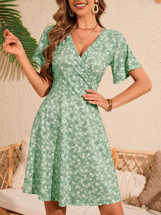FENSACE Wedding Guest Dresses for Women with Sleeve Summer Easter Spring Dress(Green White Floral-72,Large)