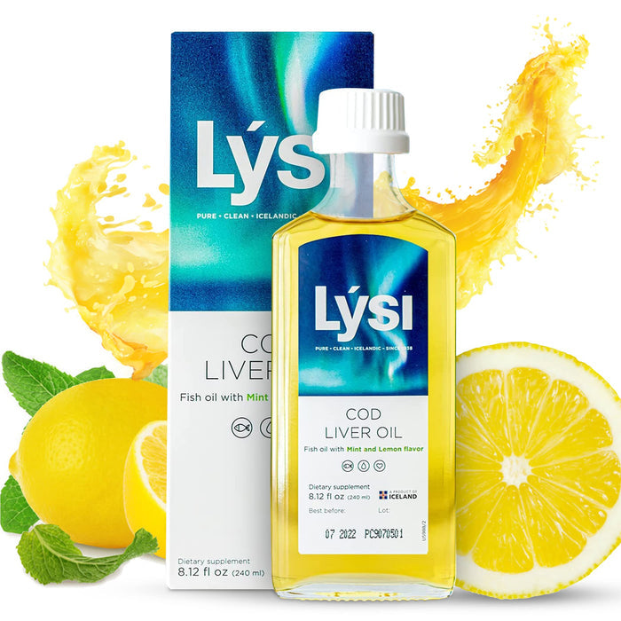 LYSI Cod Liver Oil Mint Lemon Flavor | 1100 mg Omega-3s Per Serving| Pure & Natural Cod Liver Oil | Icelandic Liquid Cod Liver Oil | GMP Certified | 8.12 Fl Oz | 48 ServingsGET 20% OFF STOREWIDE!
