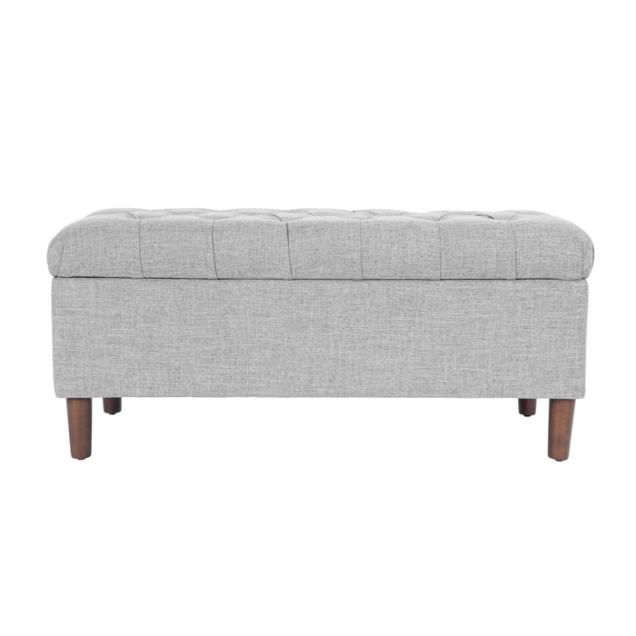 HomePop Home Decor | Tufted Ainsley Button Storage Ottoman Bench with Hinged Lid | Ottoman Bench with Storage for Living Room & Bedroom,Gray Woven