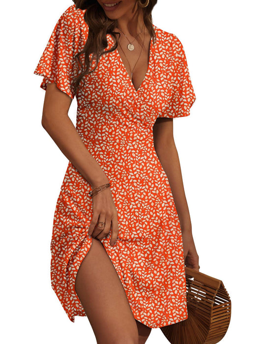 FENSACE Resort Wear for Women 2025 Beach Cruise Summer Vacation Dress(Orange White Leaves-56,Large)