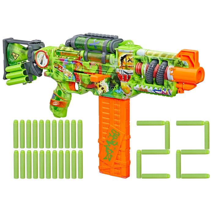 Retros Market Zombie Corrupter Dart Blaster, 22 Nerf Elite Darts, 18 Dart Clip, Dart Storage, Bolt Action, Outdoor Games, Ages 8+