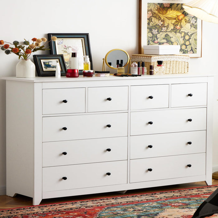 EnHomee 10 Drawer Dresser for Bedroom, Wide Chest of Drawers, Large Wooden Storage Dresser for Bedroom, Hallway，White