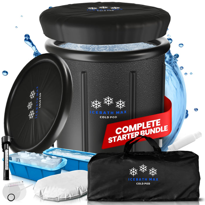 Cold Plunge Tub for Athletes - Complete Starter Bundle: Portable Ice Bath, 2x Reusable Ice Blocks, Thermometer, Ice Tub for Outdoor Cold Water Therapy - Indoor & Outdoor Inflatable Ice Bath