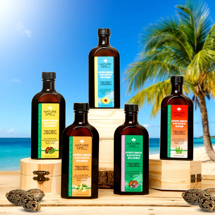 Nature Spell Jamaican Black Castor Oil Infused with Rosemary for Hair & Body, Strengthen Hair Roots & Treat Damaged Hair, 5.07 Fl Oz