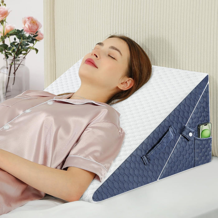 Wedge Pillow with Memory Foam Top, 9 & 12 Inch Bed Wedge for Acid Reflux, Back Pain, Heartburn, 7 in 1 Cooling-Gel Pillow Wedge for After Surgery, Adjustable Elevated Pillows for Sleeping, GERD