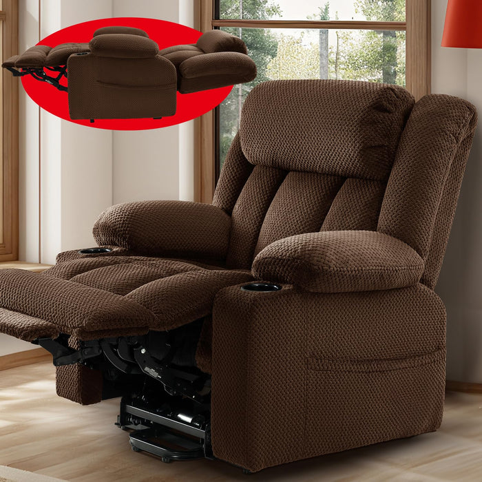 Cfvyne Three Motor Large-Wide Power Lift Chairs Recliners for Big and Tall Elderly, 180° Lay Flat Lift Chair, Infinite Position, Power Headrest, Heat & Vibration Massage (Plush Flannel, Coffee Brown)