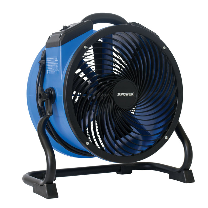 XPOWER FC-300 Heavy Duty Industrial High Velocity Whole Room Air Mover Air Circulator Utility Shop Floor Fan, Variable Speed, Timer, 14 inch, 2100 CFM, Black, Blue