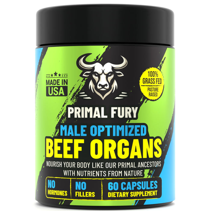 Grass Fed Beef Organ Supplement for Men - Male Optimization Pills - 6 Vital Beef Organs to Drive Prostate Health & Peak Performance, Made in USA, 60 Capsules