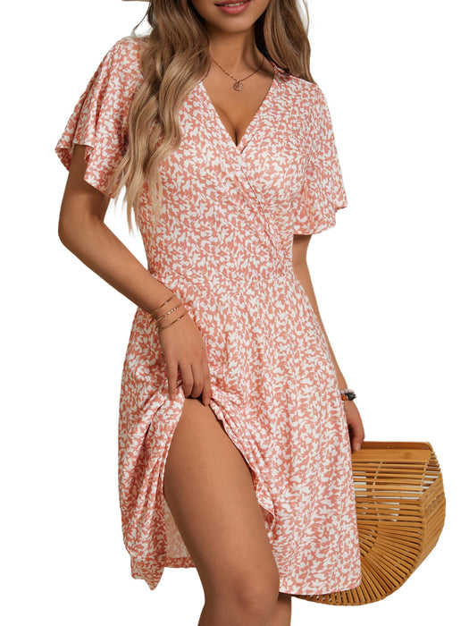 FENSACE Cute Dresses for Women Wedding Guest Easter Skater Dress(Pink White Floral-58,Small)