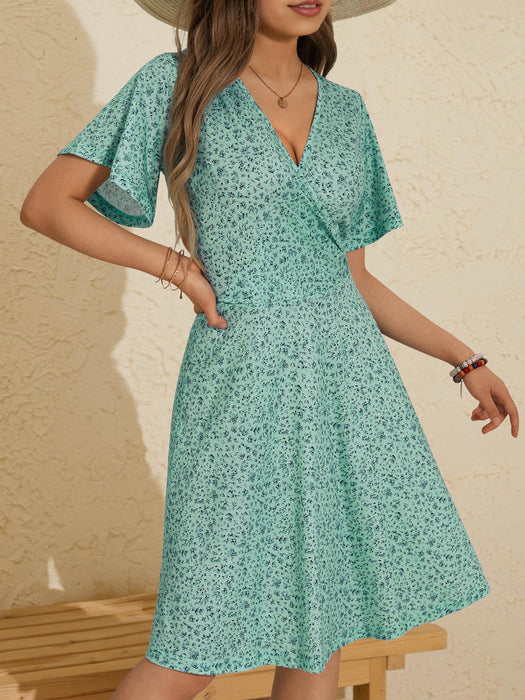 FENSACE Summer Dresses Empire Waist Flowy Spring Dress for Women(Green Floral-57,X-Large)