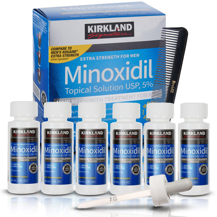 Minoxidil For Men 5% Topical Solution For Hair Regrowth Treatment 6 Month Supply 6 X 2 Fl Oz With A Braidz Comb