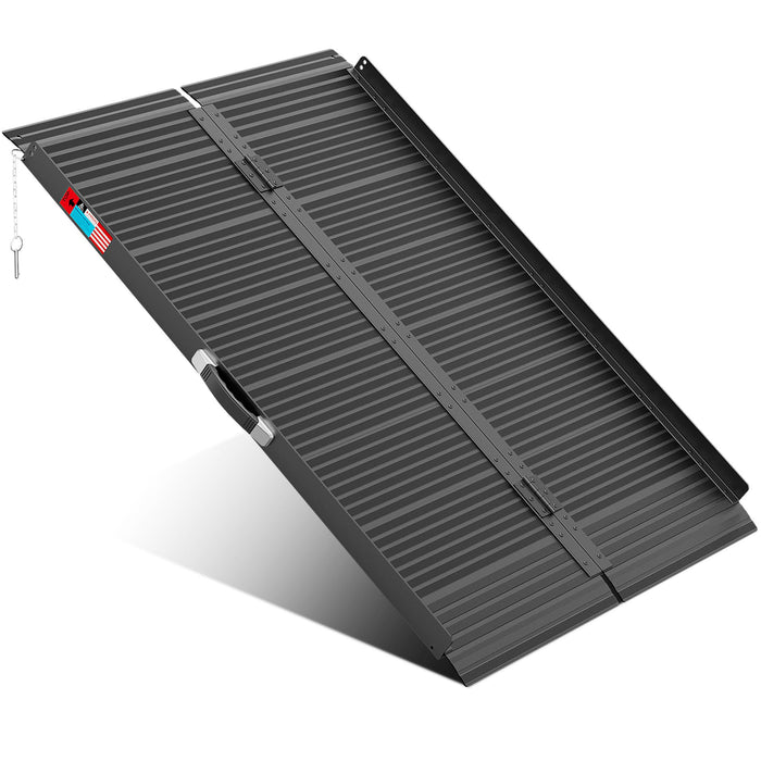 WHALEMOTOR Black Portable Wheelchair Ramp, 4FT No-sew Non-Slip Aluminum Wheelchair Ramp, Folding Portable Wheelchair Ramps for Home, Weight Capacity Up to 600 LBS