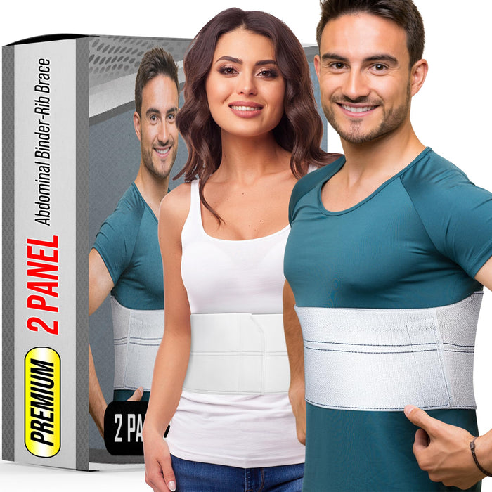 Broken Rib Brace for Women Men, 2 Panel Rib Cage Support Belt for Fractured, Bruised, Cracked, Dislocated Ribs Protection, Pre Post Surgery Recovery, Compression Wrap Binder for Chest, Stomach. Reg.