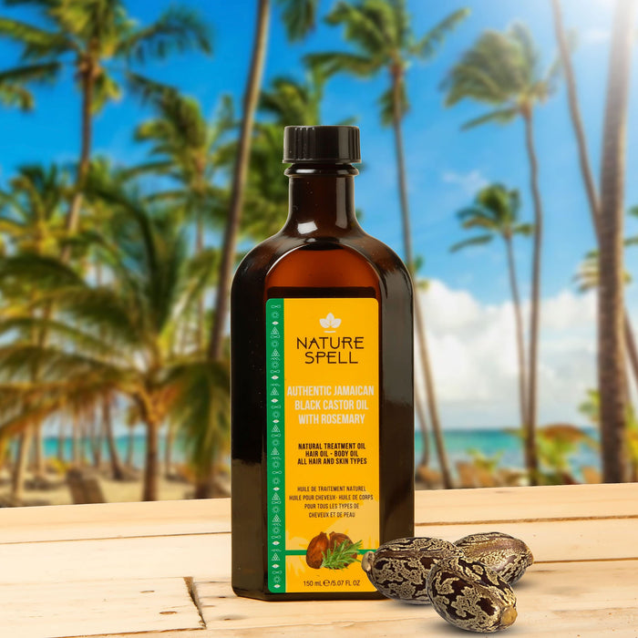 Nature Spell Jamaican Black Castor Oil Infused with Rosemary for Hair & Body, Strengthen Hair Roots & Treat Damaged Hair, 5.07 Fl Oz