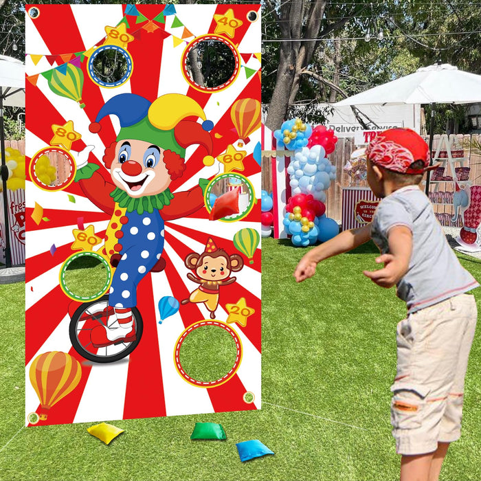 Retros Market Carnival Toss Game Banner with 4 Bean Bags 6 Holes for Party, Indoor Outdoor Activities,Throwing Carnival Theme Party,Boys Kids Teens Adults Birthday
