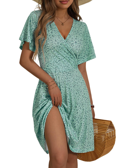 FENSACE Summer Dresses Empire Waist Flowy Spring Dress for Women(Green Floral-57,X-Large)