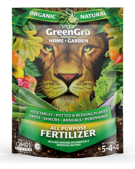 GreenGro All Purpose Organic Fertilizer - Outdoor & Indoor Plant Food/Great for Vegetable Gardens & Houseplants/Advanced Nutrients Derived from Fish Meal & Bone Meal/Biochar & Humic Acid (4 Lb)