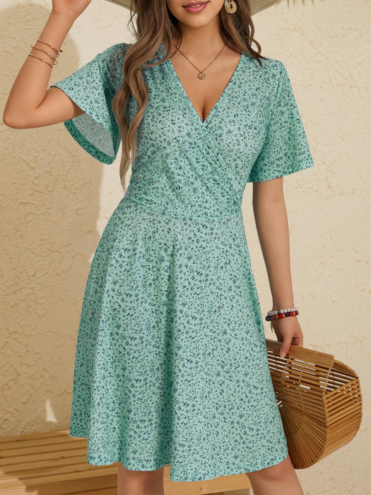 FENSACE Summer Dresses Empire Waist Flowy Spring Dress for Women(Green Floral-57,X-Large)
