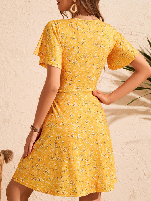 FENSACE Womens Spring Outfits Summer Flattering Knee Length Women Easter Dress(Yellow White Floral-71,Small)