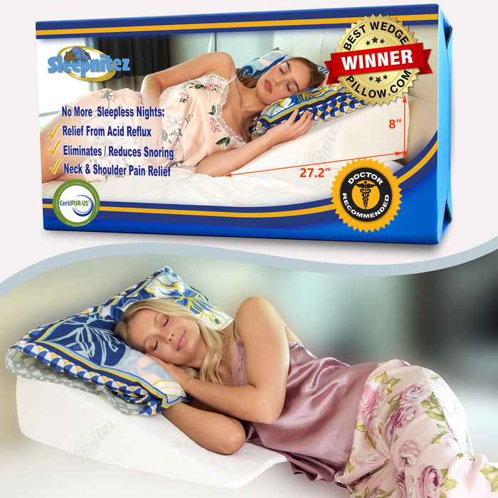 Sleepnitez FSA HSA Eligible 8" Bed Wedge Pillow – Memory Foam Wedge for Sleeping, Acid Reflux Pillow for Snoring, GERD, Pregnancy – Luxurious 3.25" Memory Foam Top Layer