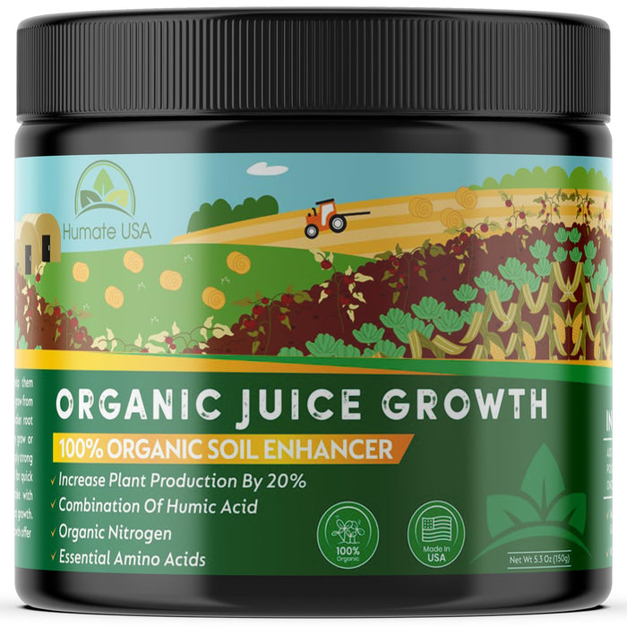 Humate USA - 100% Organic Humic Acid, Nitrogen & Amino Acids – OMRI Listed Fertilizer & Soil Enhancer by Humate USA – Organic Juice Growth, Water Soluble Concentrate, 150g