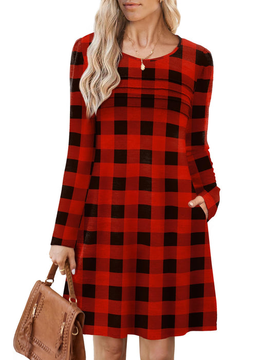 OFEEFAN Women's Fall Sweater Dress Christmas Dresses for Women with Leggings 2025 Winter Fashion Red Grid Small
