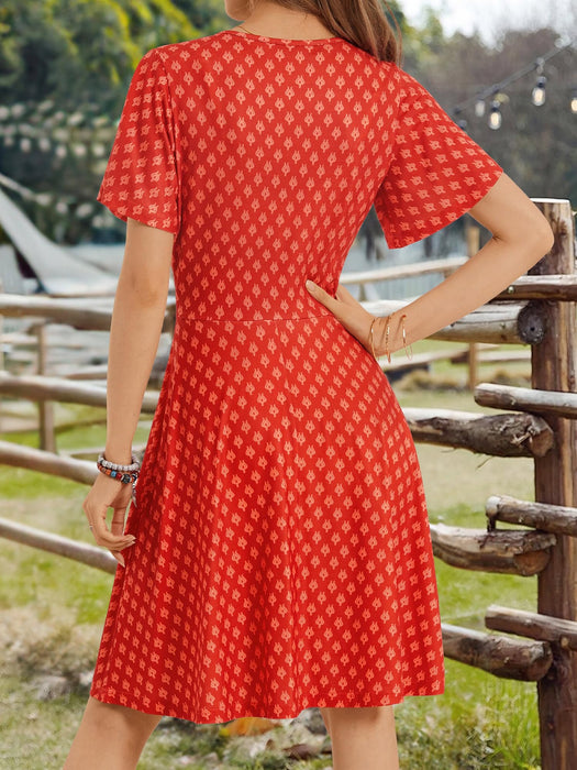 FENSACE Vacation Outfits for Women Summer Sun Resort Boho Dress for Women(Red Floral-64,Small)