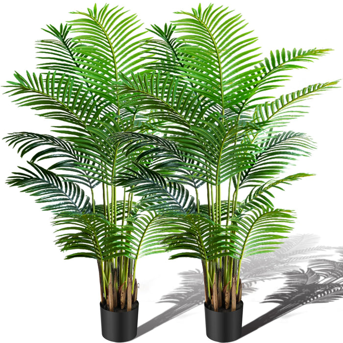 KOL 6ft 2-Pack Artificial Areca Palm Plant in Pot, Fake Tropical Cane Palm Silk Tree Indoor Outdoor, Dypsis Lutescens Plants, 70in Lifelike Faux Silk Plant Home Garden Decoration, Housewarming Gift