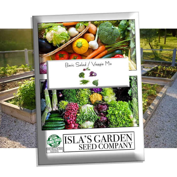 Isla's Garden Seeds Basic Salad Mix Veggie/Lettuce Seeds, 500+ Heirloom Seeds Per Packet, Non GMO Seeds, (Isla's Garden Seeds), Mix of 5 Different Varieties of Seeds: Broccoli, Kale, Kohlrabi, Arugula, Cabbage