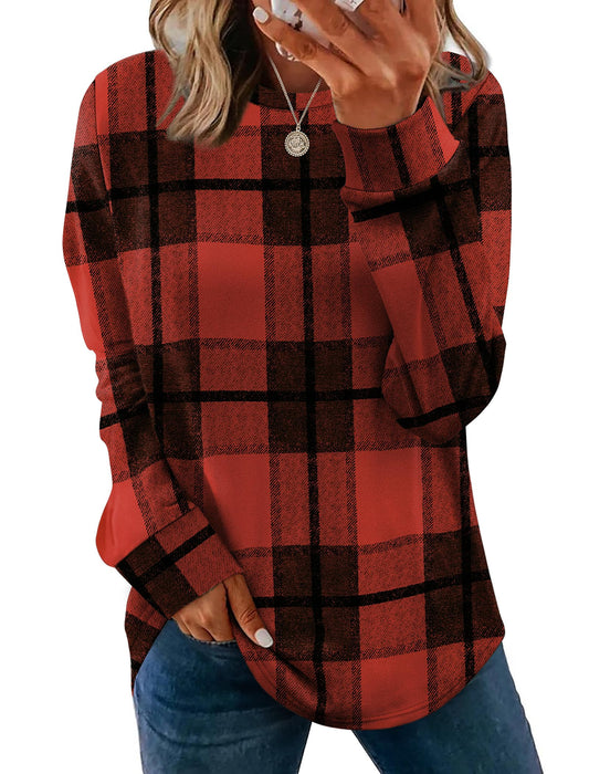 WIHOLL Ugly Christmas Sweater Women Winter Clothing Long Sleeve Tunic Tops for Leggings Oversized Sweatshirts Red Plaid L