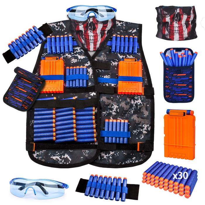 Retros Market Kids Tactical Vest Kit for Nerf Guns Series with Refill Darts,Dart Pouch, Reload Clips, Tactical Mask, Wrist Band and Protective Glasses, Toys for 8 9 10 11 12 Year Boys