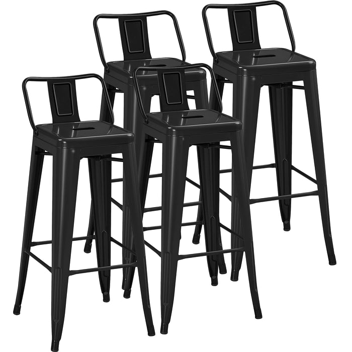 Yaheetech Bar Stools Set of 4, Metal Counter Height Chairs, 30 Inch Industrial Kitchen Stools with Backrest and Footrest for Indoor/Outdoor, Matte Black
