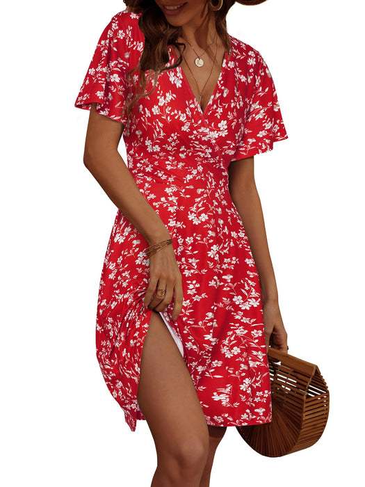 FENSACE Sun Dress Resort Wear for Women 2025 Sexy Summer Beach Vacation Dresses(Floral-44,X-Large)
