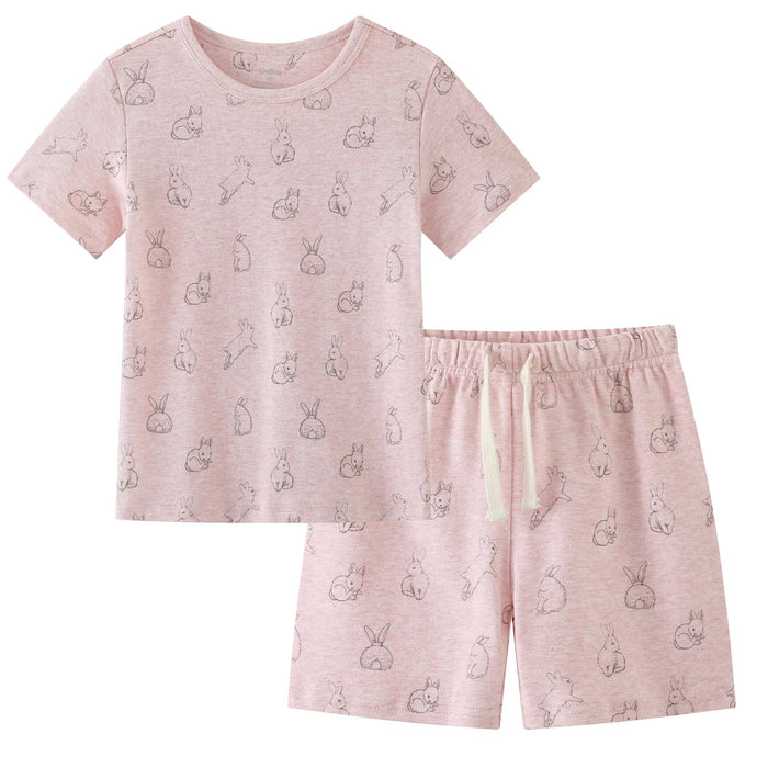 Owlivia Kids Pjs Set, Boys Girls Summer Short-Sleeve Sleepwear, 100% organic cotton Toddler Pajamas(6-7 Years, Pink Rabbit)