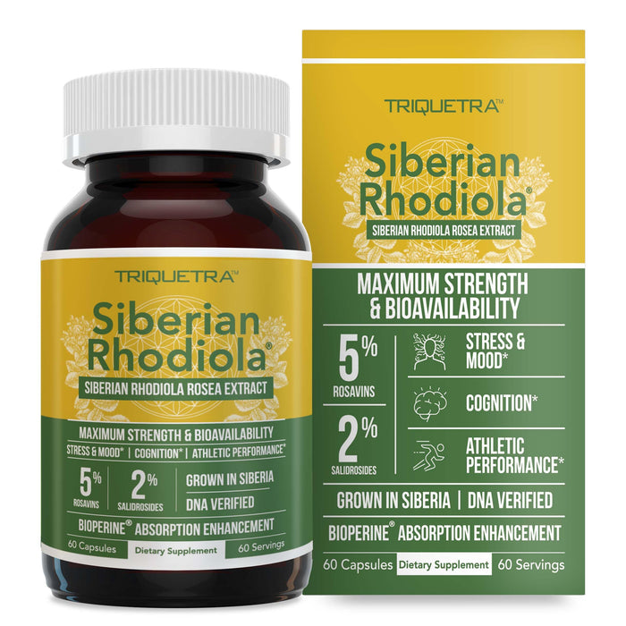 Max Strength Siberian Rhodiola®: Rhodiola Rosea 5% Rosavins, 2% Salidroside & BioPerine® for Enhanced Absorption – Helps Support Stress, Energy & Focus* – Grown in Siberia, DNA Verified (60 Capsules)